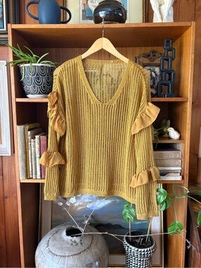 Mustard Mesh Ruffle Sweater M/L